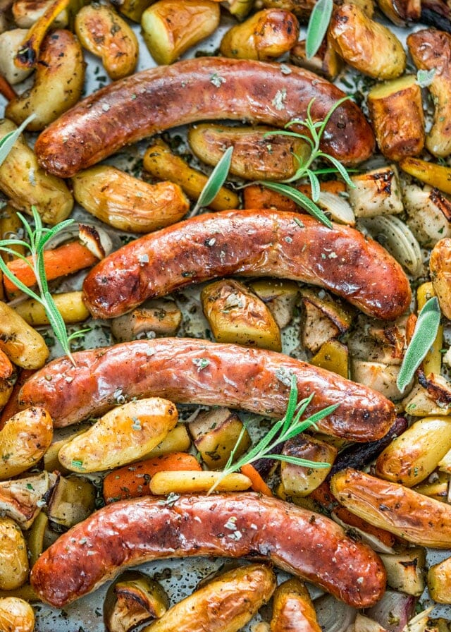 Baked Sausages with Apples Sheet Pan Dinner - Jo Cooks