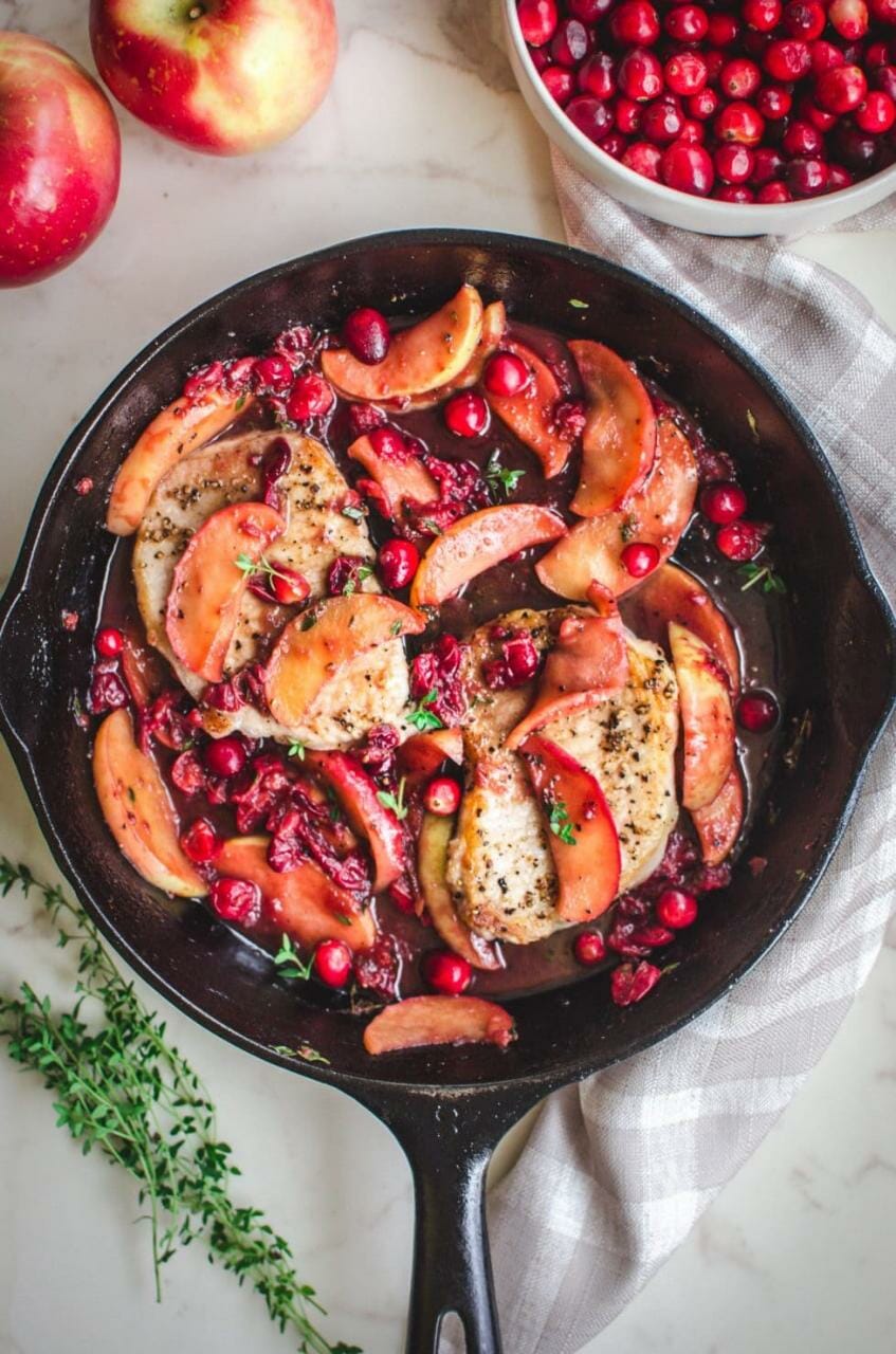 Pork Chop Skillet with Cranberry Apple Pan Sauce | Easy, One-Pan Recipe