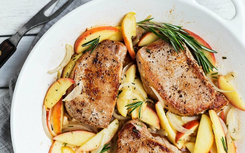 Skillet Pork Chops with Apples and Rosemary