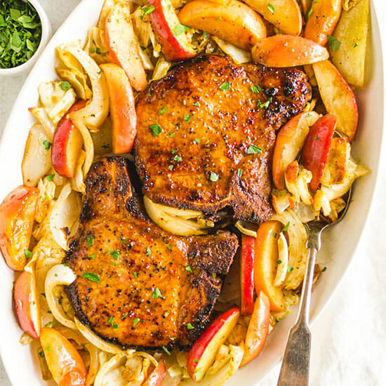 Sheet Pan Maple Pork Chops with Apples and Cabbage - Robust Recipes